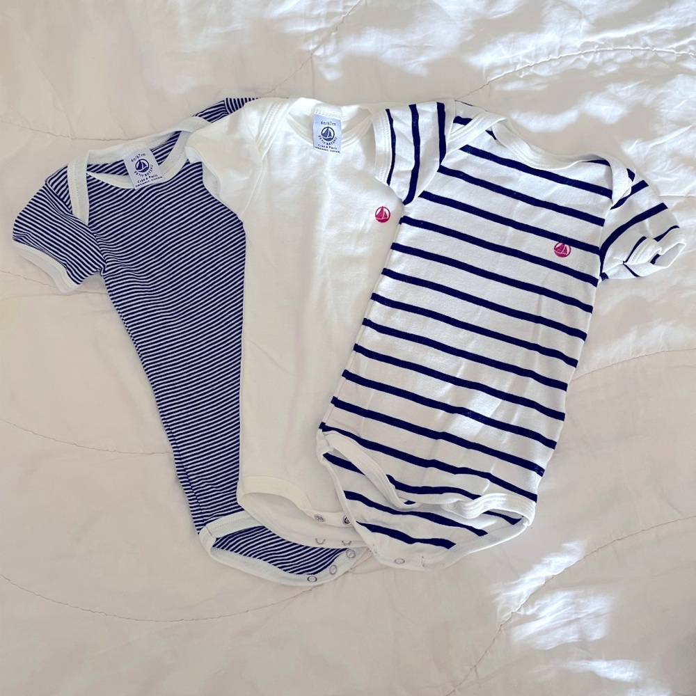 Petit Bateau onesies. Sold as set only! Size 6mo.
